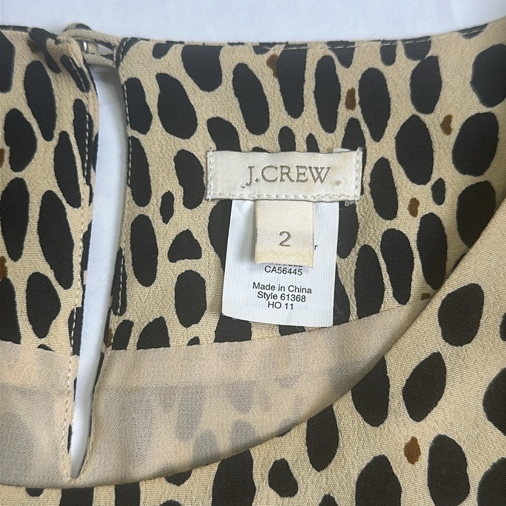 J. Crew Jules Mini Dress Lined Cheetah Tan Black 3/4 Sleeve‎ Size 2 - Picture 6 of 14